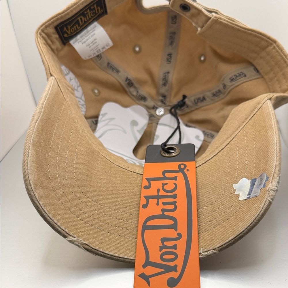 Von Dutch Distressed Dad Cap in a washed tan - Picture 8 of 12